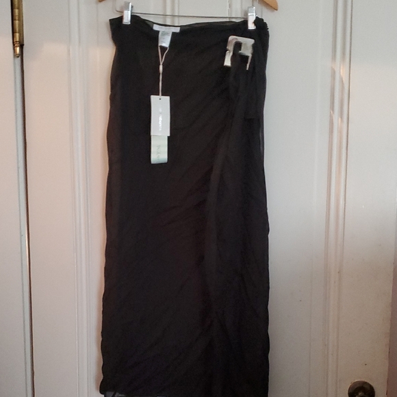 Nwt Paco Rabanne Elegant Sheer Black Wrap Skirt With Silver Buckle